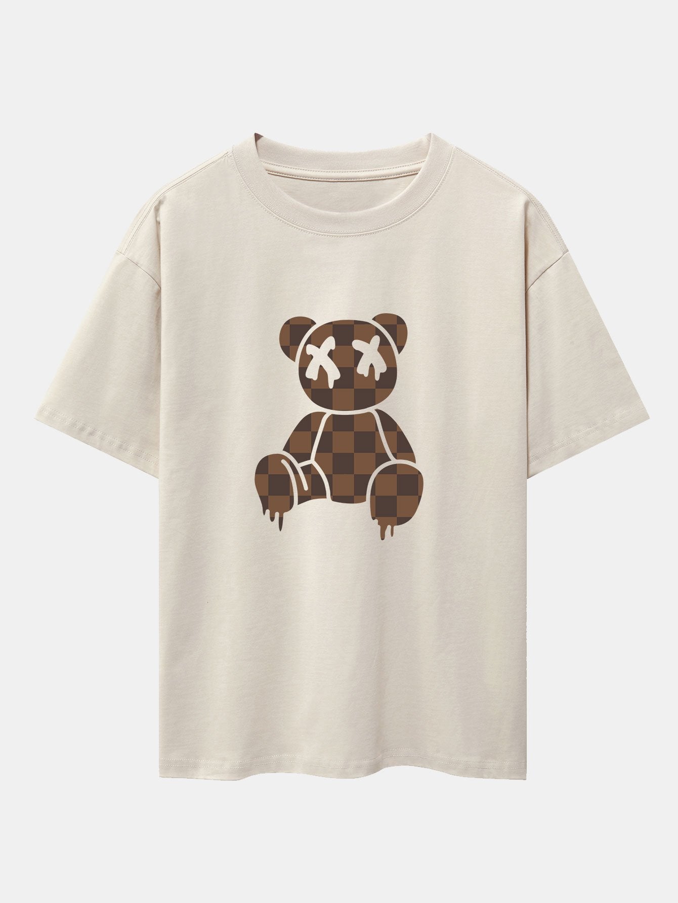 Nestor® | Checkerboard Dissolving Bear Drop Shoulder Oversize T-Shirt & Straight Leg Corduroy Pants