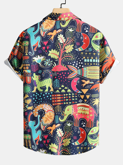 Hunter® | Cartoon Animal And Plant Print Button Up Shirt
