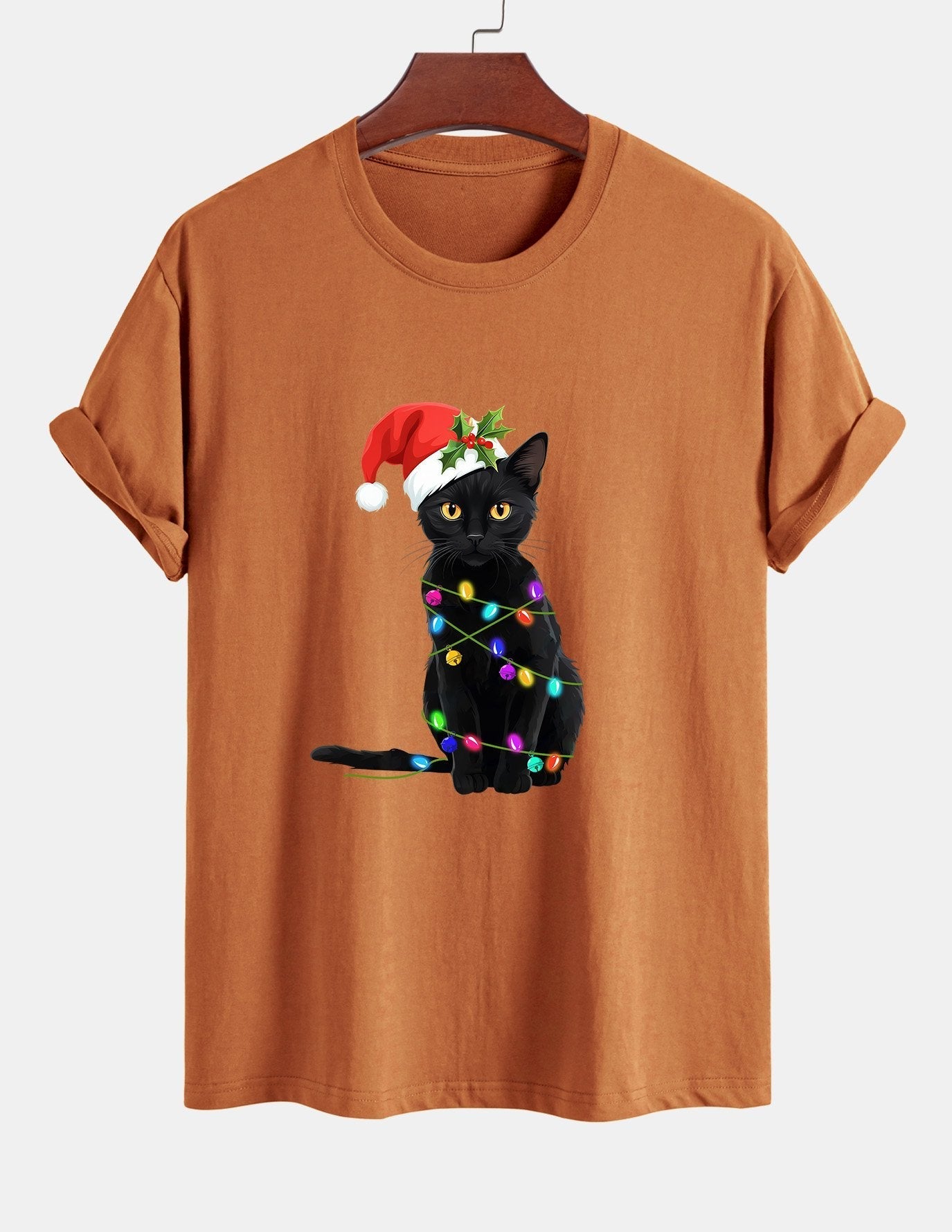 Alano® | Christmas Lights Cat Print Cotton T-Shirt