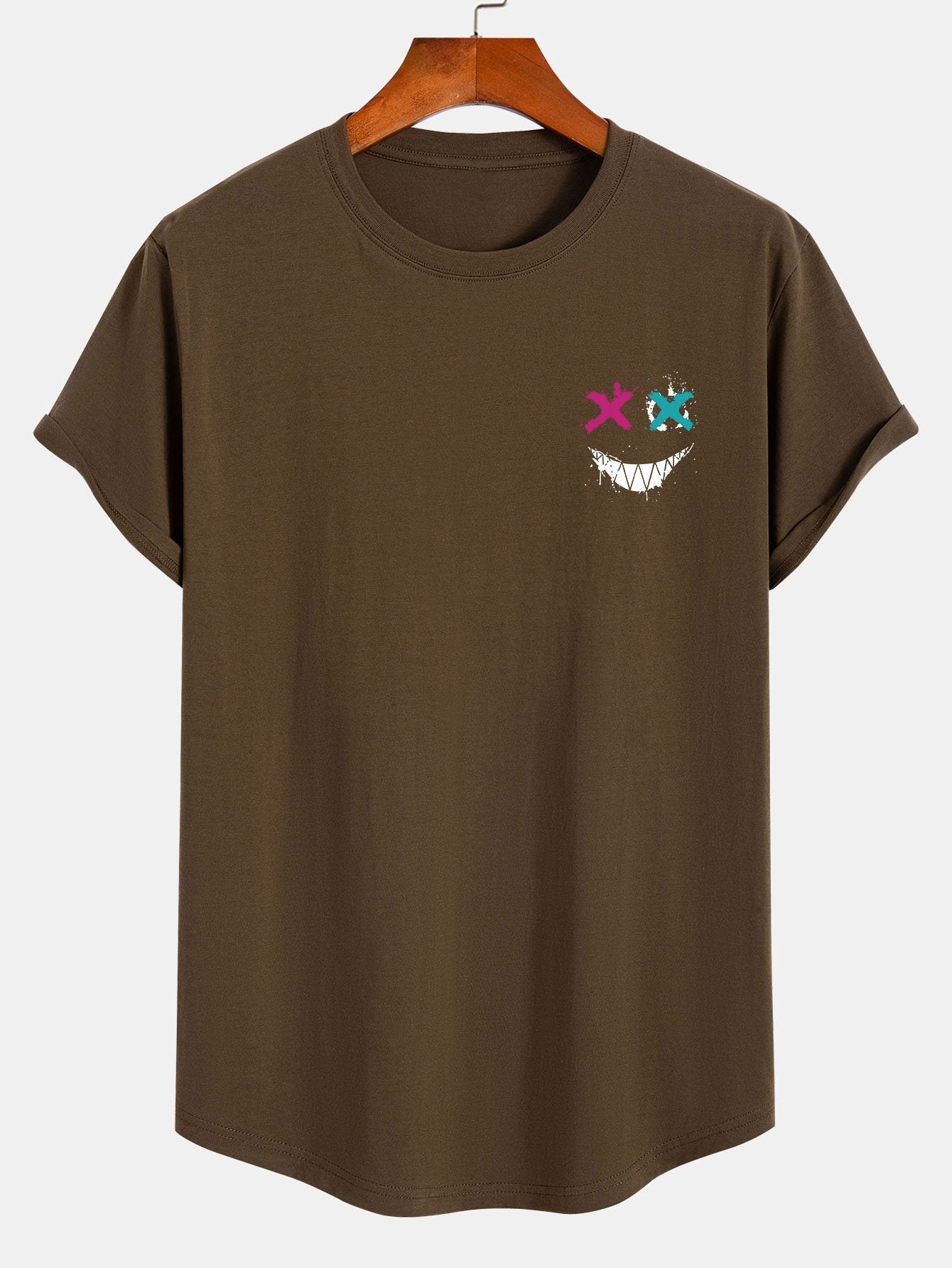 Tadeo® | Evil Face Print Cotton Arc Hem T-Shirt