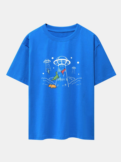 Xavier® | Ufo Take Away Dinosaurs Print Drop Shoulder Oversize T-Shirt