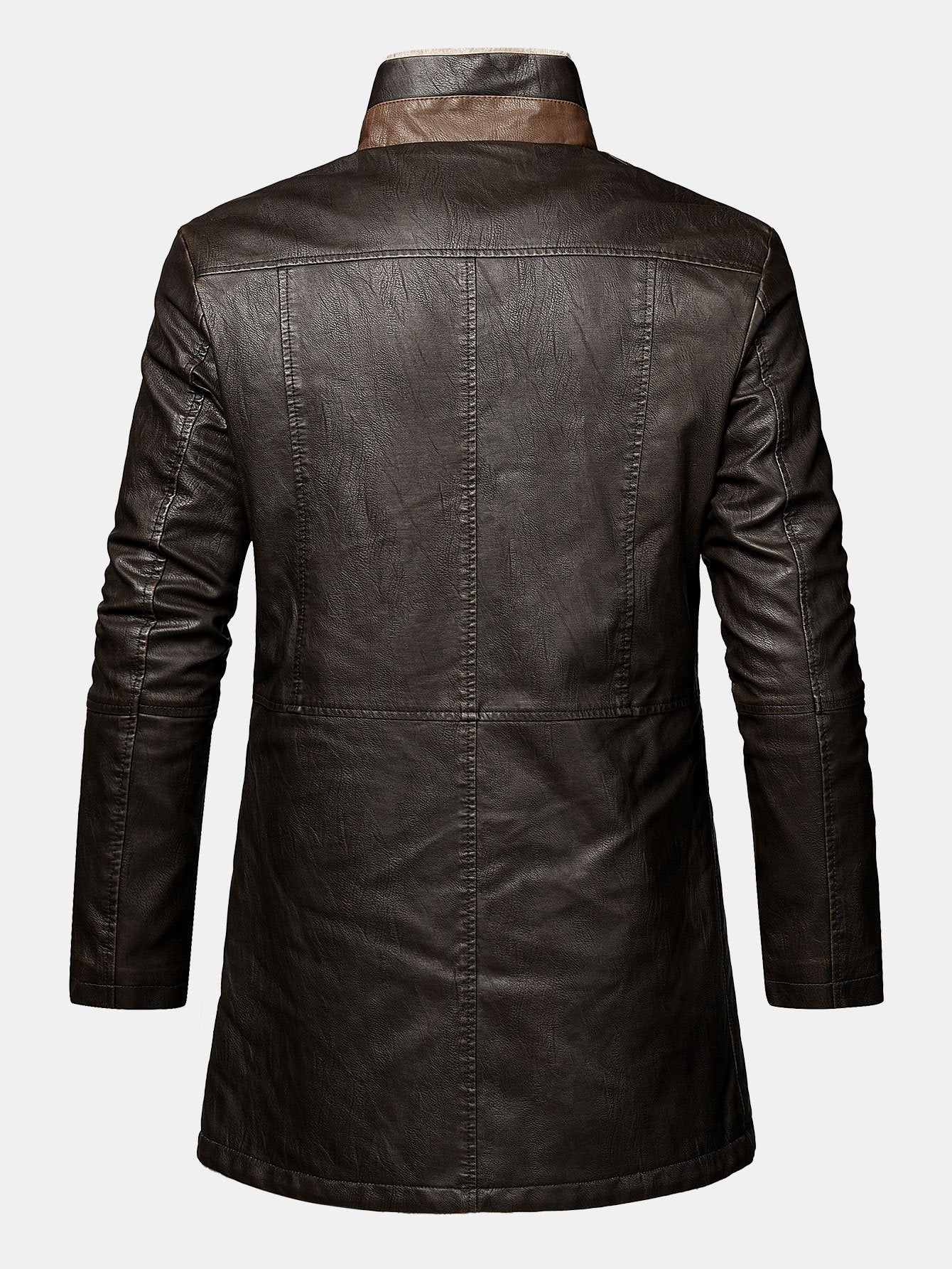 Leandro | Long Lined Faux Fur Lined PU Leather Overcoat