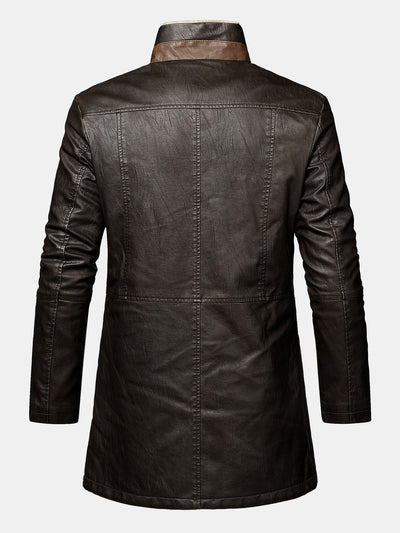 Leandro | Long Lined Faux Fur Lined PU Leather Overcoat