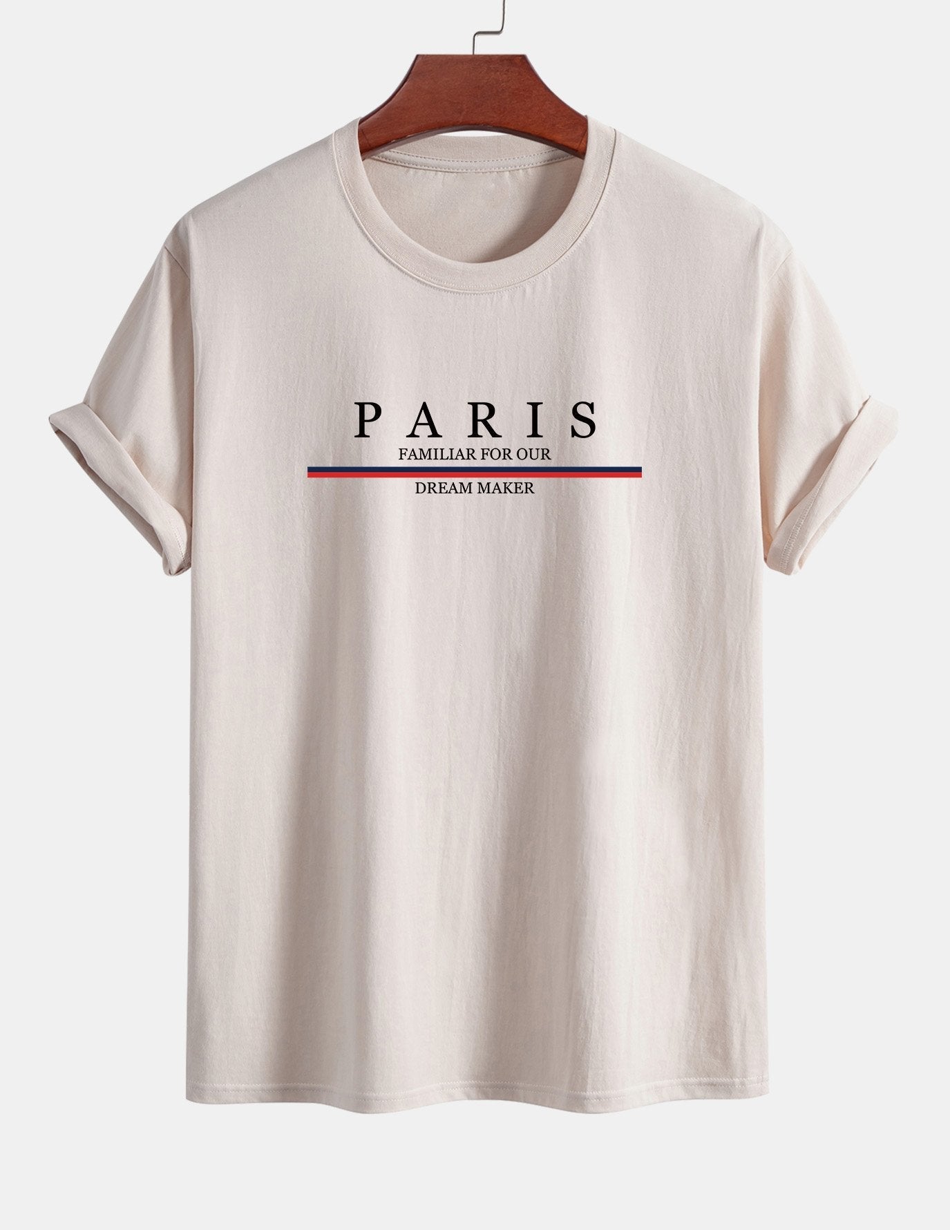 Arcadio® | Stripe Paris Slogan Print Cotton T-Shirt