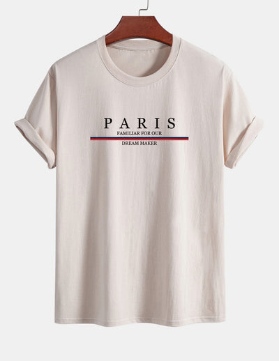 Arcadio® | Stripe Paris Slogan Print Cotton T-Shirt