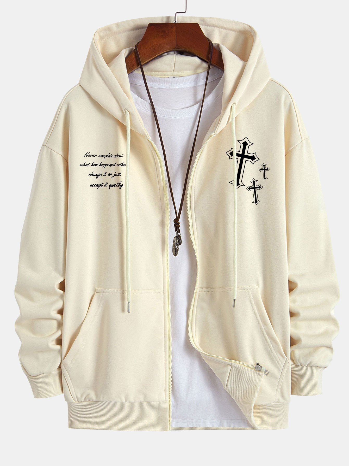 Waylon | Cross Slogan Print Relax Fit Zip Hoodie