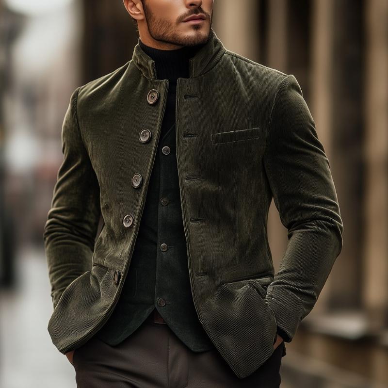 Men's Vine Cordroy Stand Collar Single Breasted SliFit Blazer