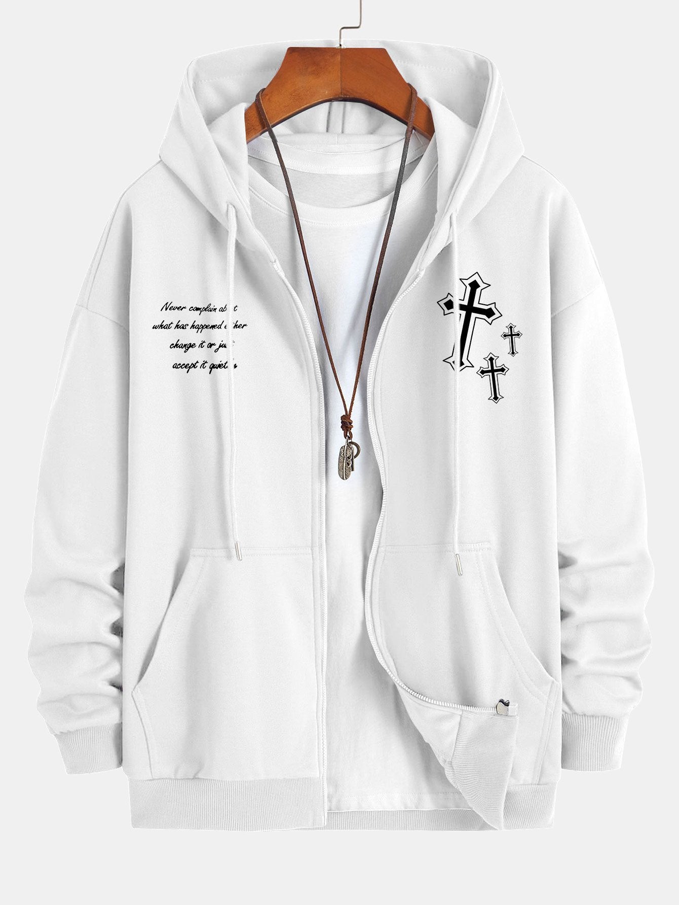 Waylon | Cross Slogan Print Relax Fit Zip Hoodie