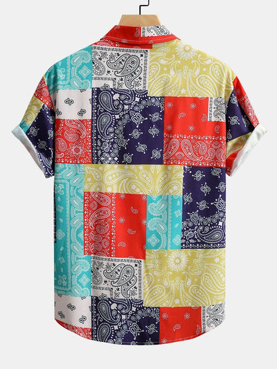 Amare® | Color Block Paisley Print Button Up Shirt