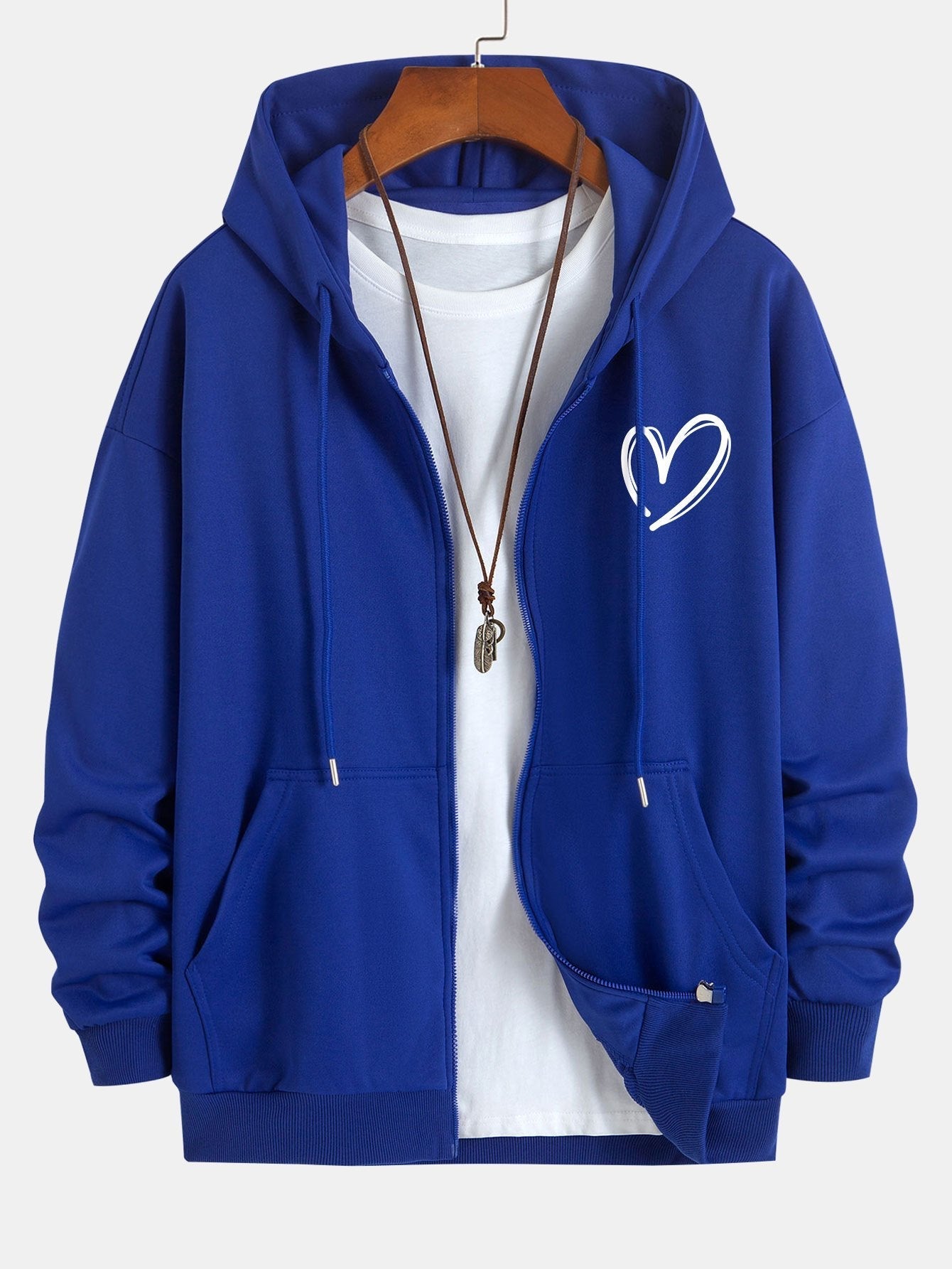 Neo | Heart Print Relax Fit Zip Hoodie