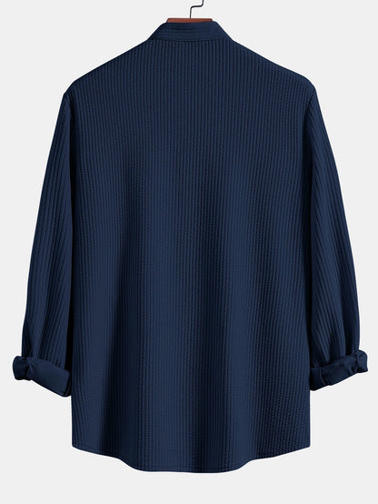 Baldomero® | Long Sleeve Muscle Fit Ribbed Stand Collar Shirt