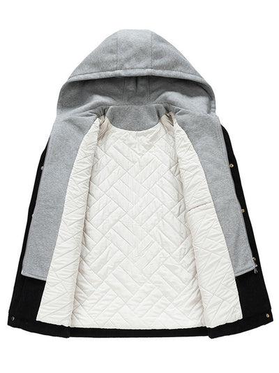 Jes��s | Quilted Lined Corduroy Hooded Coat