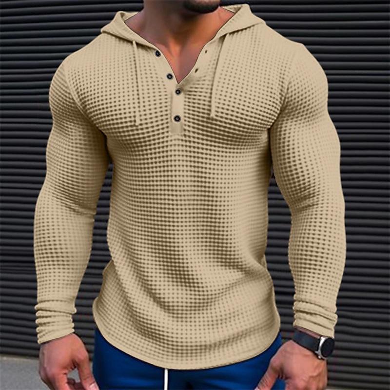 Beston® | Men's Solid Waffle Long Sleeve Casual Hoodie 80077688Z