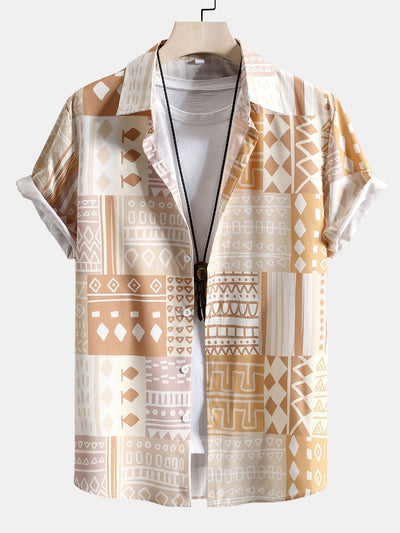 Lazar® | Tribal Geometric Patchwork Print Button Up Shirt & Swim Shorts