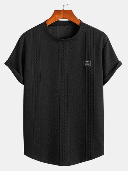 Andrés® | Short Sleeve Geometric Jacquard Arc Hem T-Shirt & Drawstring Corduroy Cargo Jogger Pants