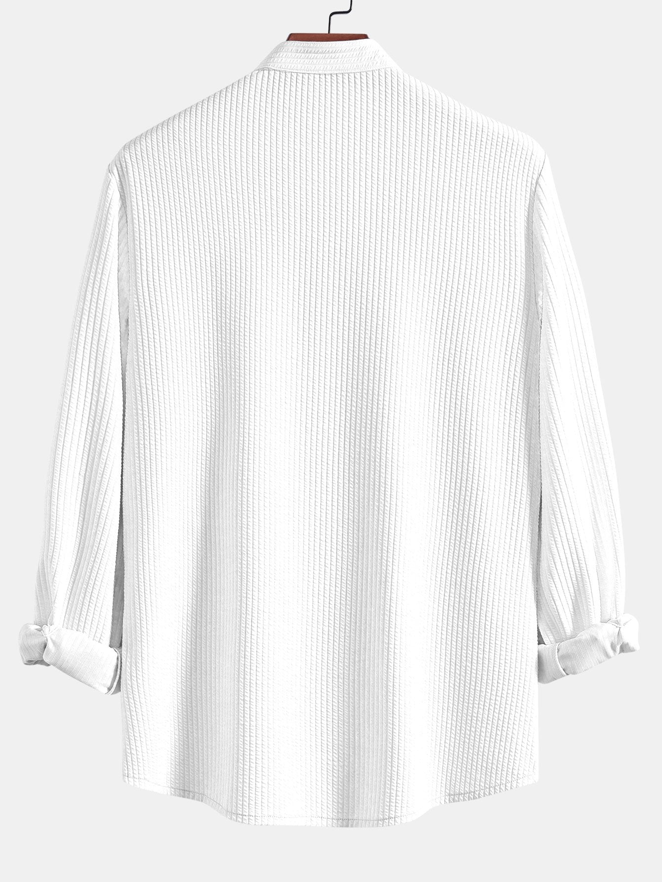 Jorgensen® | Ribbed Muscle Fit Long Sleeve Shirt With Mandar Collar