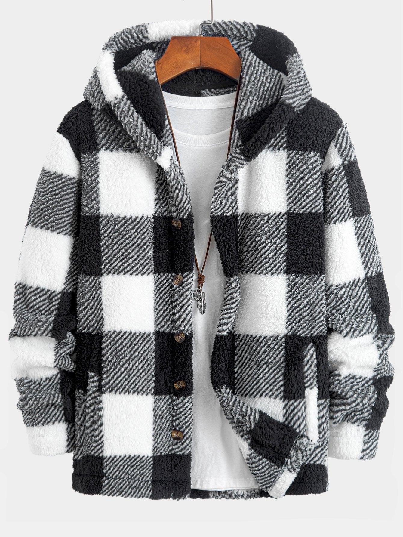 Phoenix | Plaid Teddy Fleece Button Up Hooded Coat