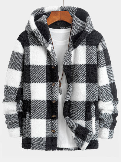 Phoenix | Plaid Teddy Fleece Button Up Hooded Coat