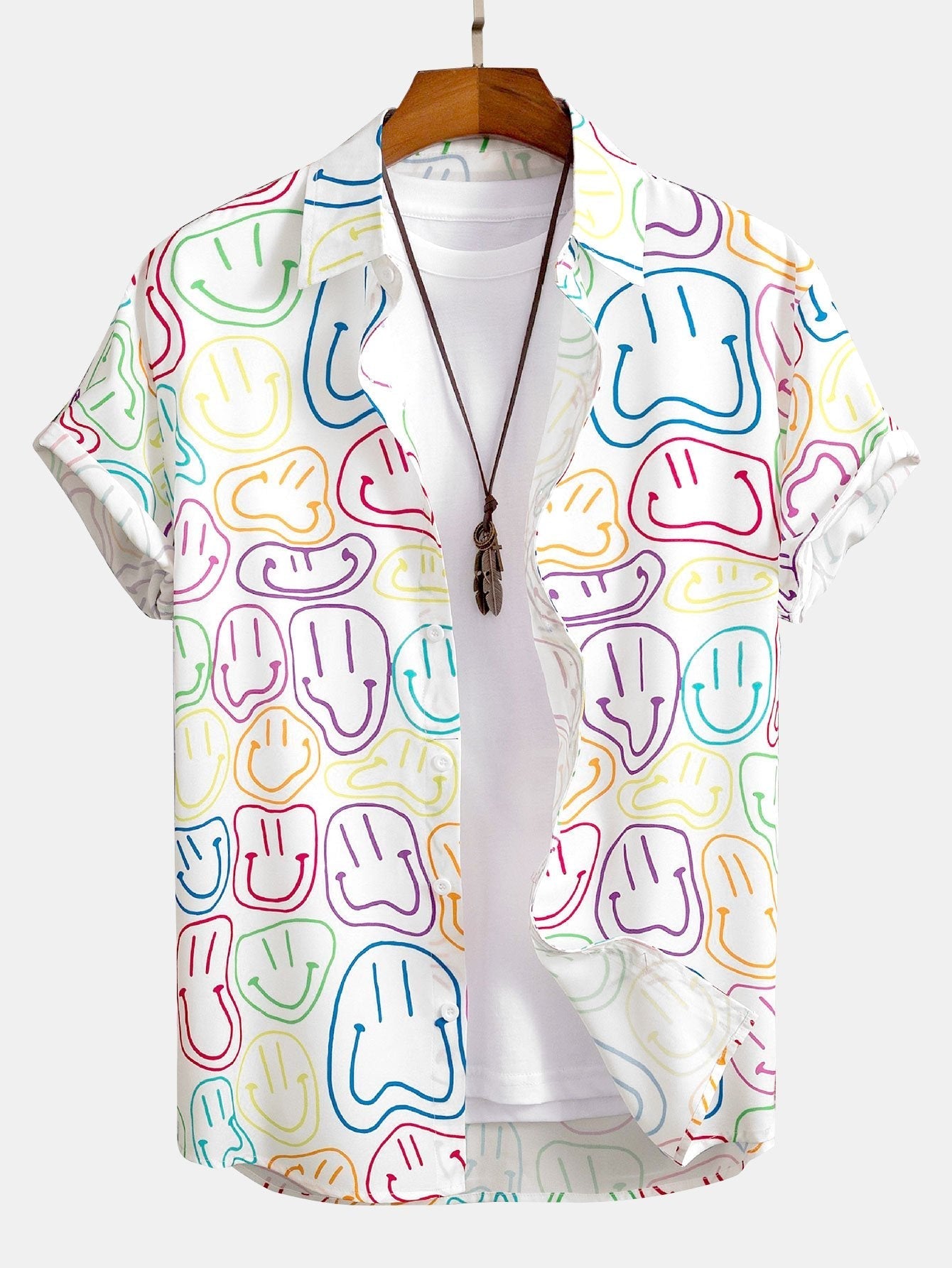 Alfread® | Colorful Smiley Print Button Up Shirt