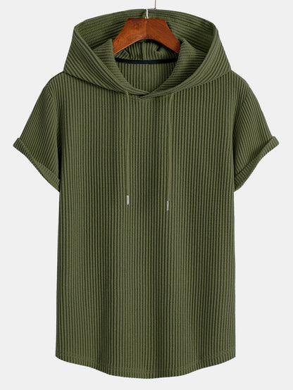 Adalton® | Knitted Waffle Arc Hem Hooded T-Shirt & Drawstring Waffle Shorts