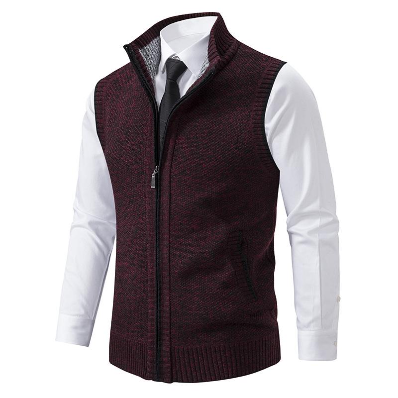 Men's Casal Solid Color Stand Collar Sleevelessnitted Vest