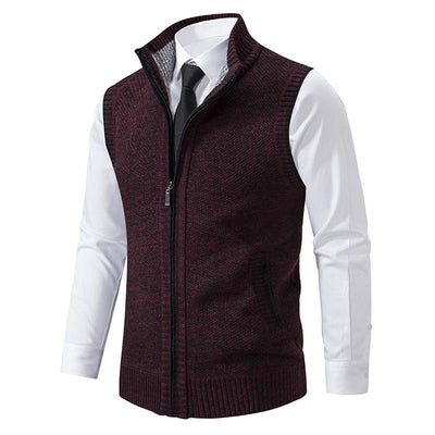 Men's Casal Solid Color Stand Collar Sleevelessnitted Vest