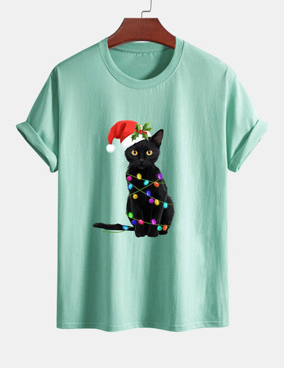 Alano® | Christmas Lights Cat Print Cotton T-Shirt