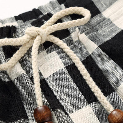 Men's Casal Cotn Linen Stripe Elastic Waist Straight Shorts