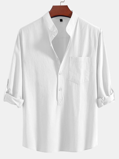 Aniruddha® | Long Sleeve Linen Look Henley Collar Shirt
