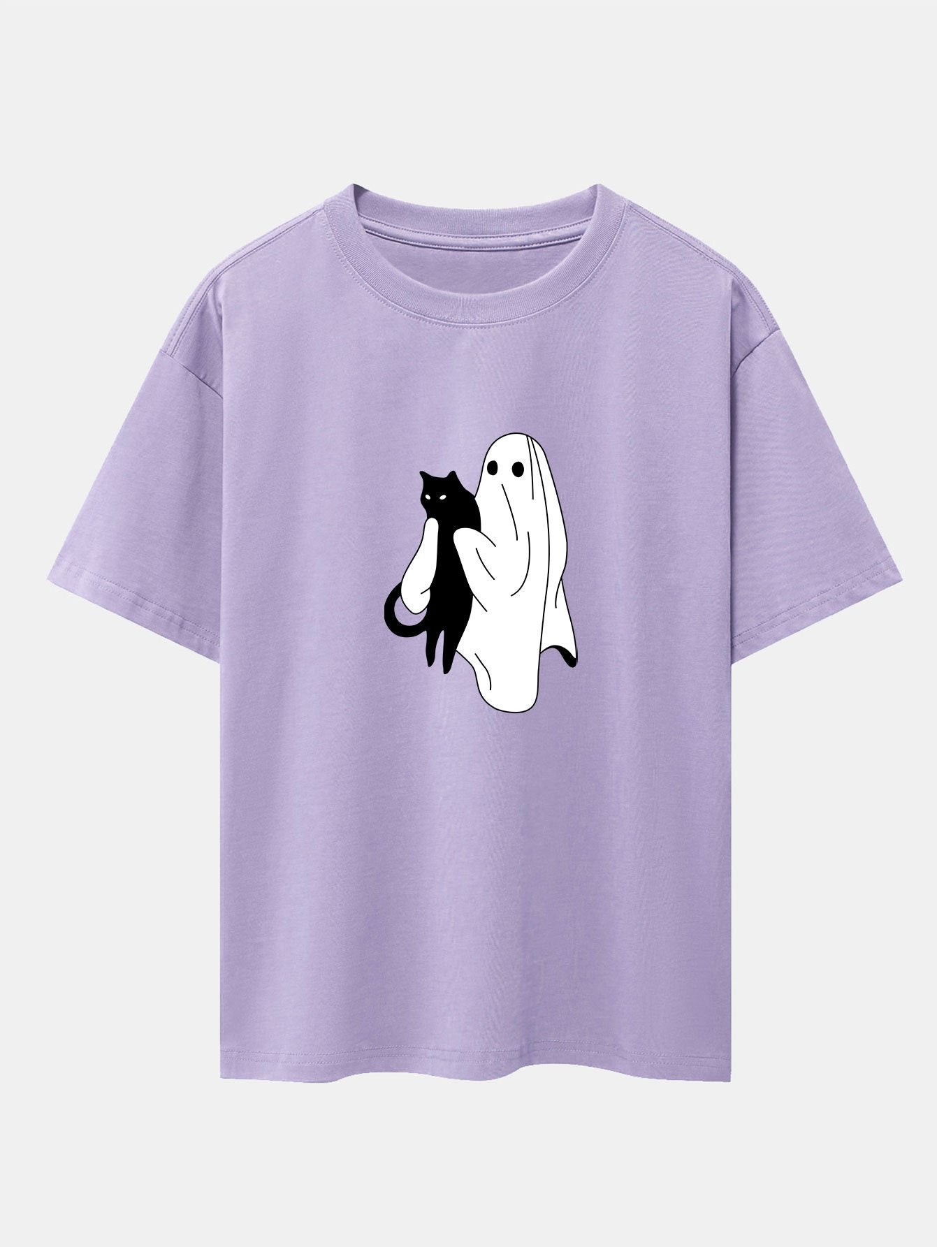 Aurelio® | Ghost Black Cat Print Drop Shoulder Oversize T-Shirt
