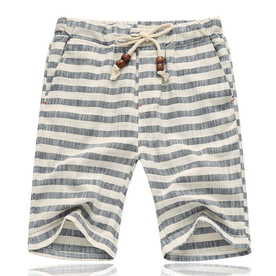 Men's Casal Cotn Linen Stripe Elastic Waist Straight Shorts