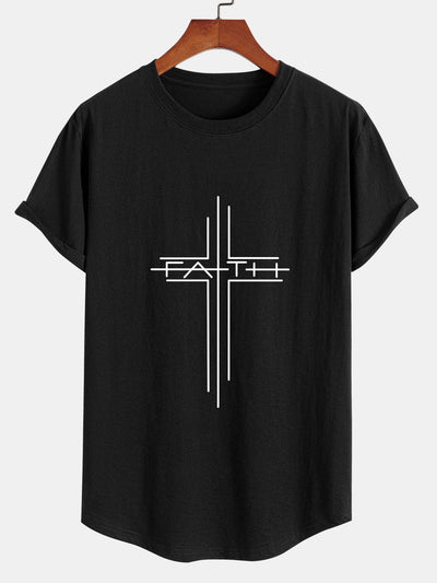 Tobías® | Line Print Cotton Arc Hem T-Shirt