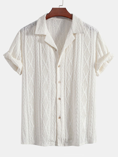 Adelin® | Geometric Jacquard Cuban Shirt & Linen Drawstring Shorts