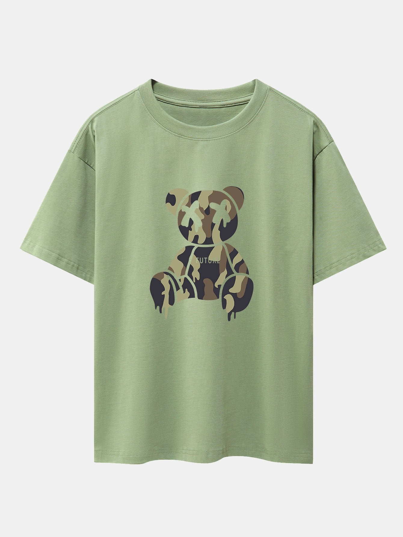 Cristian® | Camouflage Dissolving Bear Print Drop Shoulder Oversize T-Shirt