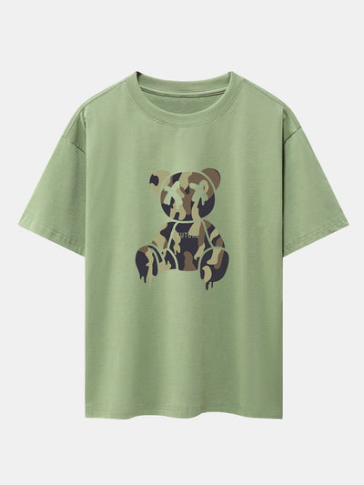 Cristian® | Camouflage Dissolving Bear Print Drop Shoulder Oversize T-Shirt