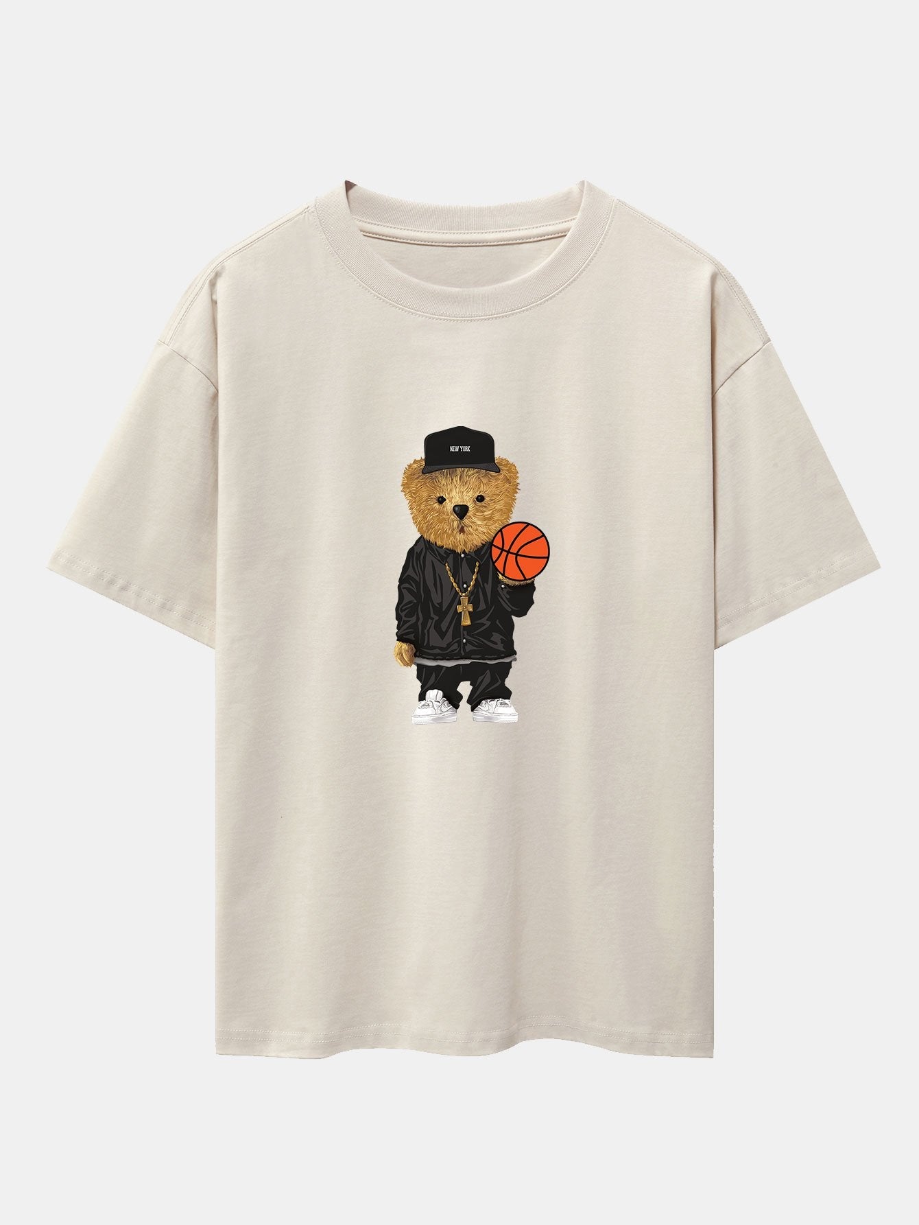 Brian® | Basketball Bear Print Drop Shoulder Oversize T-Shirt