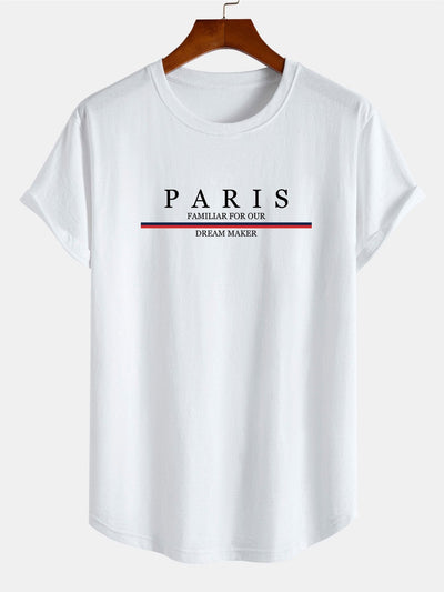 Aquiles® | Stripe Paris Slogan Print Cotton Arc Home T-Shirt