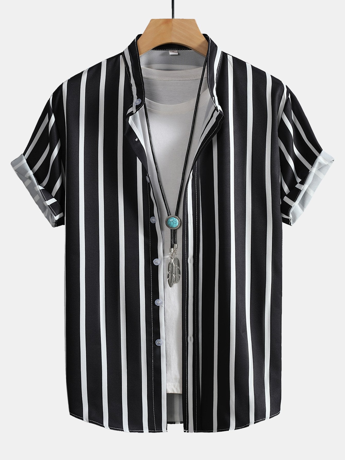 Andreas® | Striped Button Up Stand Collar Shirt