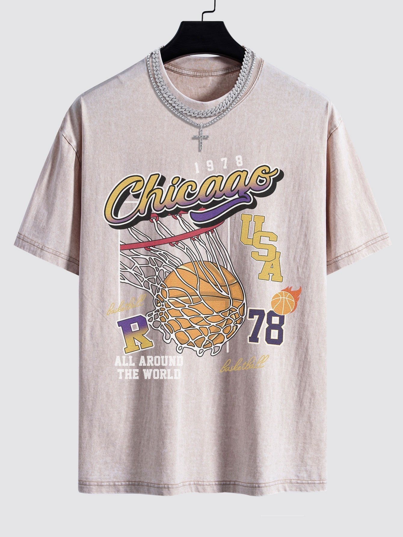Alfonso® | Chicago Basketball Print Washed Drop Shoulder Oversize T-Shirt