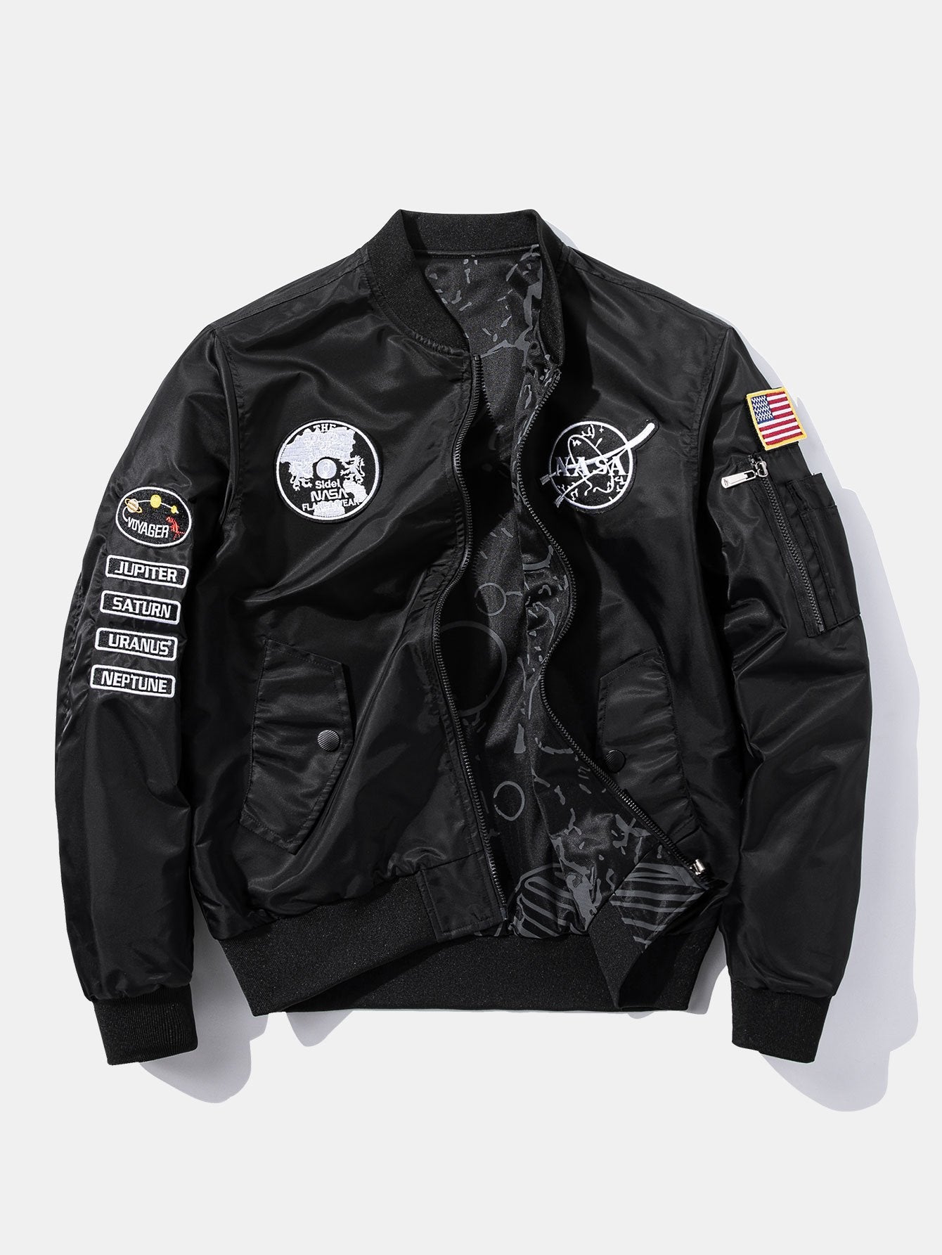 Hunter | Reversible NASA Embroidered Patch Bomber Jacket