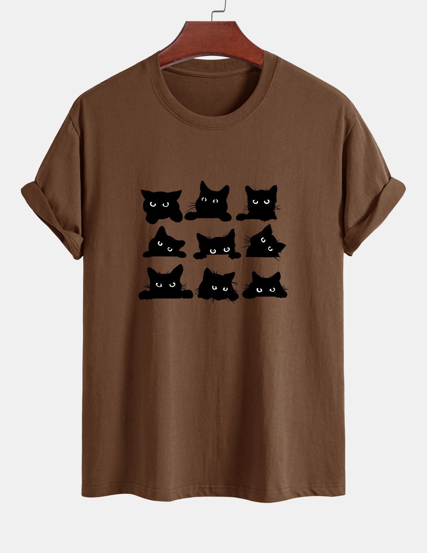 Arán® | Black Cat Staring Print Cotton T-Shirt
