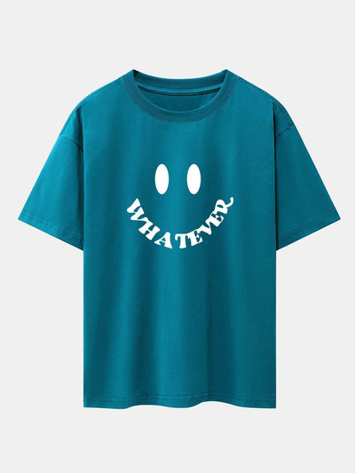 Andrés® | Smiley Face Slogan Print Drop Shoulder Oversize T-Shirt