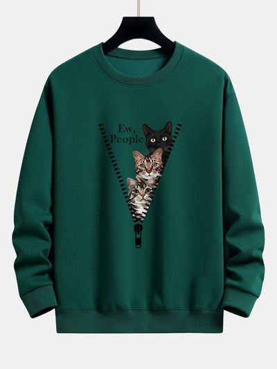 Simeón® | Zipper Cat Print Relax Fit Sweatshirt