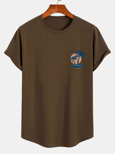 Pedro® | Palm Tree Seagull Print Cotton Arc Hem T-Shirt