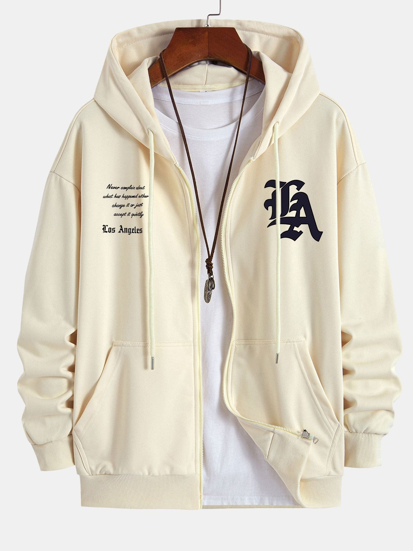 Renzo | Los Angeles Slogan Print Relax Fit Zip Hoodie