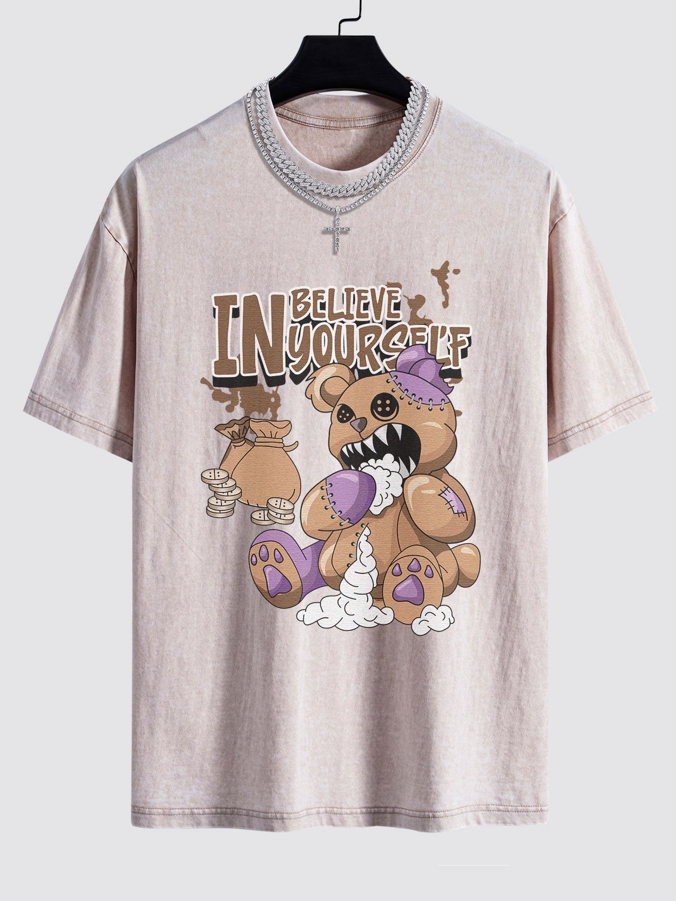 Alfred® | Violent Bear Slogan Print Washed Drop Shoulder Oversize T-Shirt