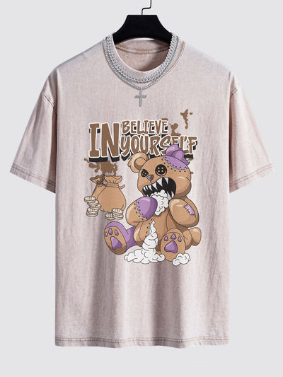 Alfred® | Violent Bear Slogan Print Washed Drop Shoulder Oversize T-Shirt