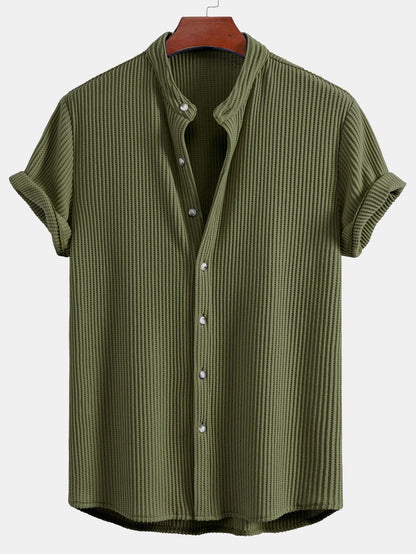 Adelmo® | Waffle Stand Collar Shirt & Drawstring Waffle Shorts