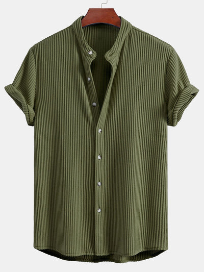 Adelmo® | Waffle Stand Collar Shirt & Drawstring Waffle Shorts