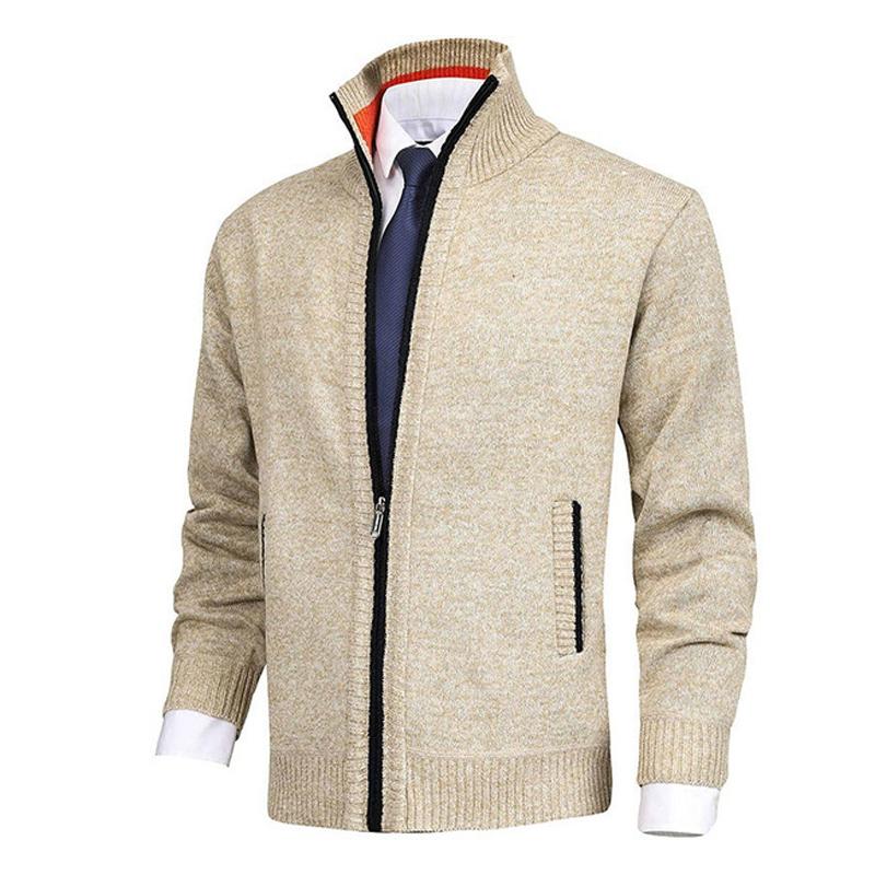 Men's Solid Color Stand Collar Cardigan Sweater